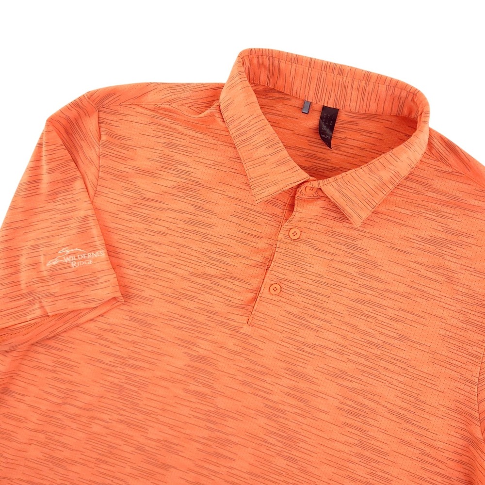Adidas Polo Shirt Mens XL Orange Stripe Golf Performance Wilderness Ridge